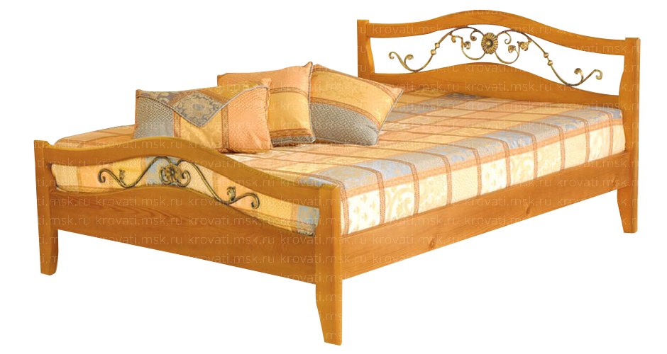 Деревянная двуспальная кровать с красивой ковкой Амулет-2
