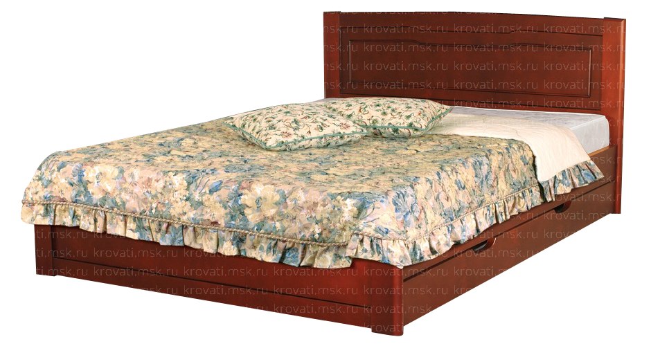 Недорогая двуспальная кровать из массива дерева сосны с ящиками Ариэль-2