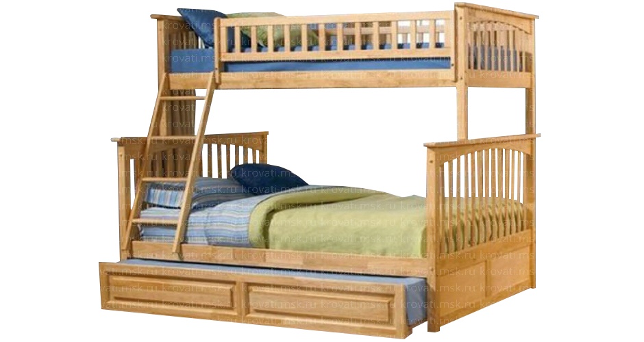 Двухъярусная кровать с дополнительным выкатным спальным местом Авангард