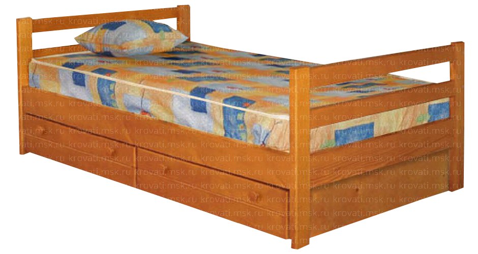 Подростковая кровать из массива дерева сосны Юниор-4 с выдвижными ящиками