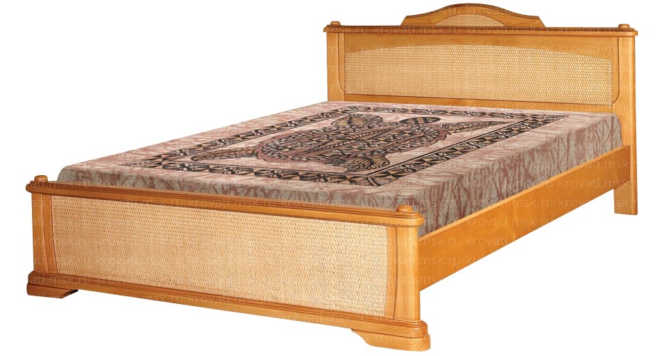 Двуспальная деревянная кровать из сосны с ротангом Амазонка-2