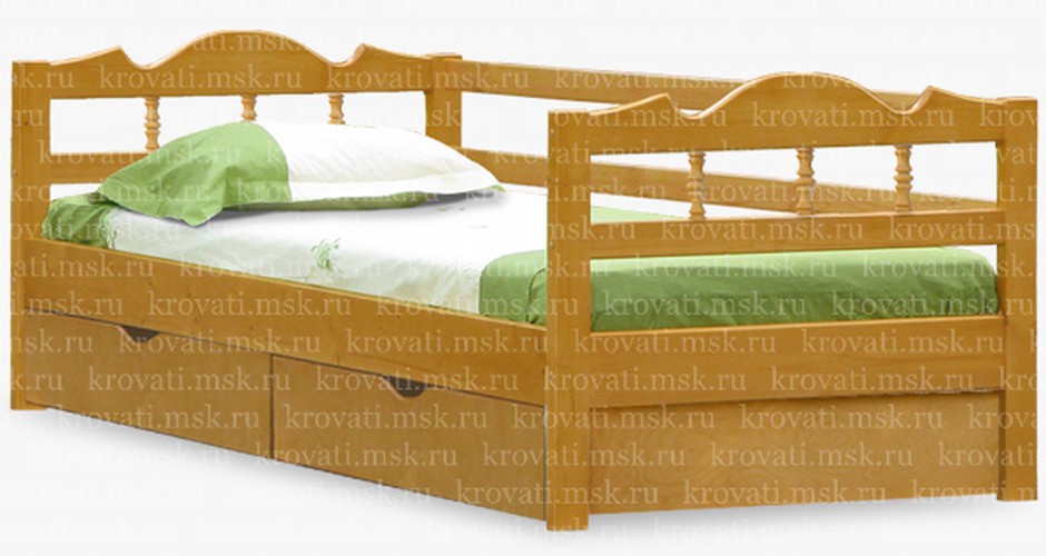 Кровать для подростка с бортиком и спинкой с точеными элементами изголовья Купава-2