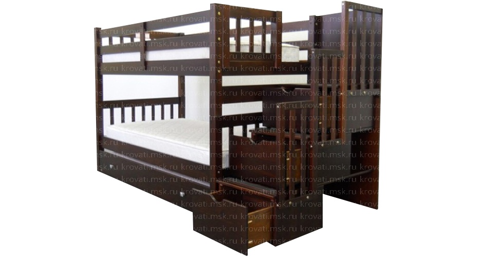Двухъярусная кровать детская с лестницей ящиками Лина