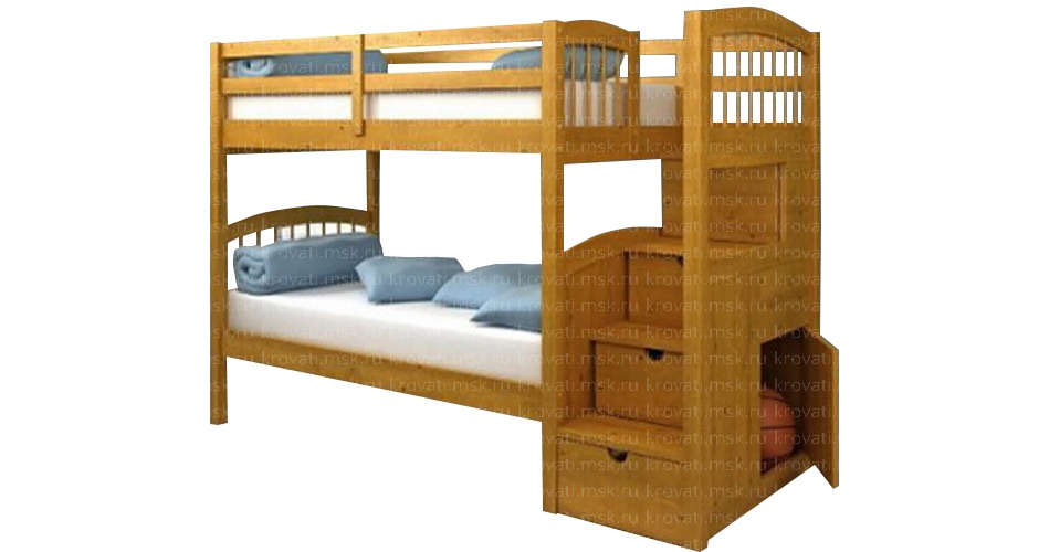 Двухъярусная кровать детская с лестницей ящиками Наутилус