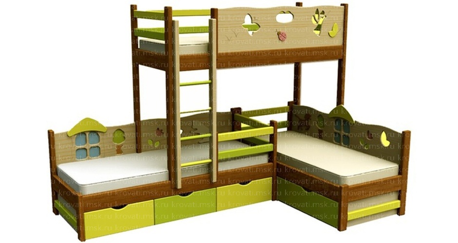 Кровать на 3 спальных места для детей