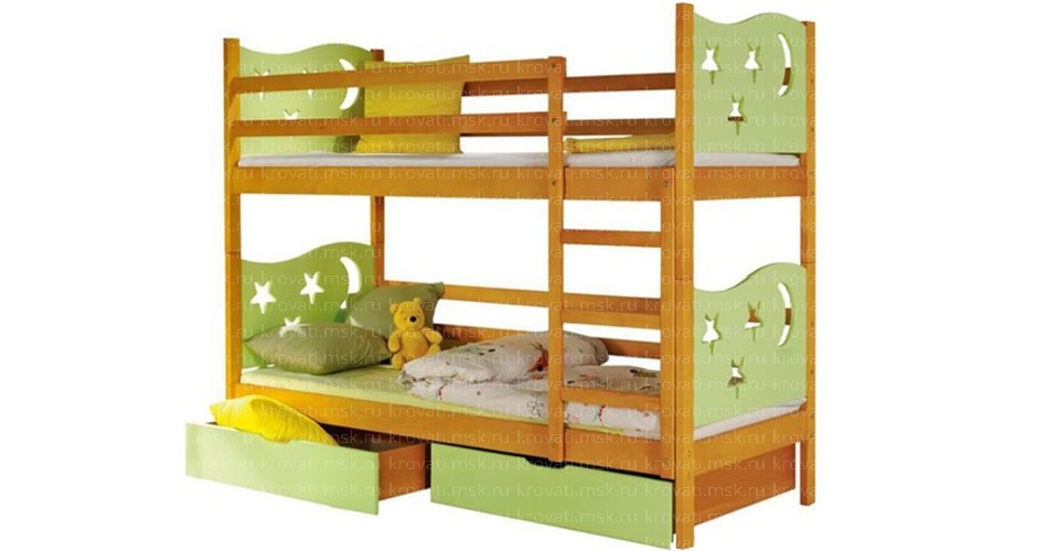 Двухъярусная кровать с высокими бортиками для малышей Звёздочка